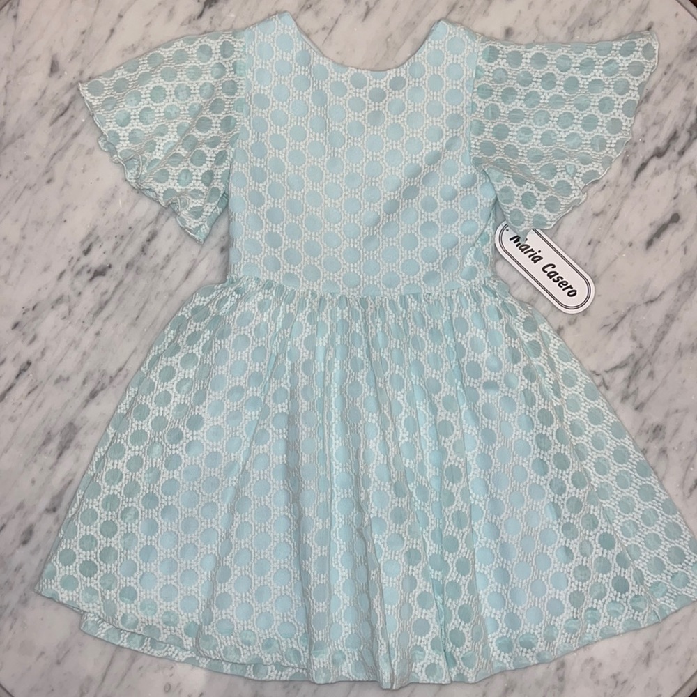 New Girls Maria Casero Luli & Me Chiffon Mint Green Large Dot Dress